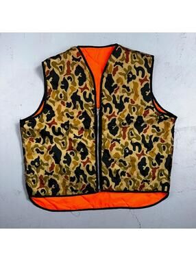 Vintage Duck Camo Vest Adult Large Camouflage Puffer Reversible Hunting Fishing